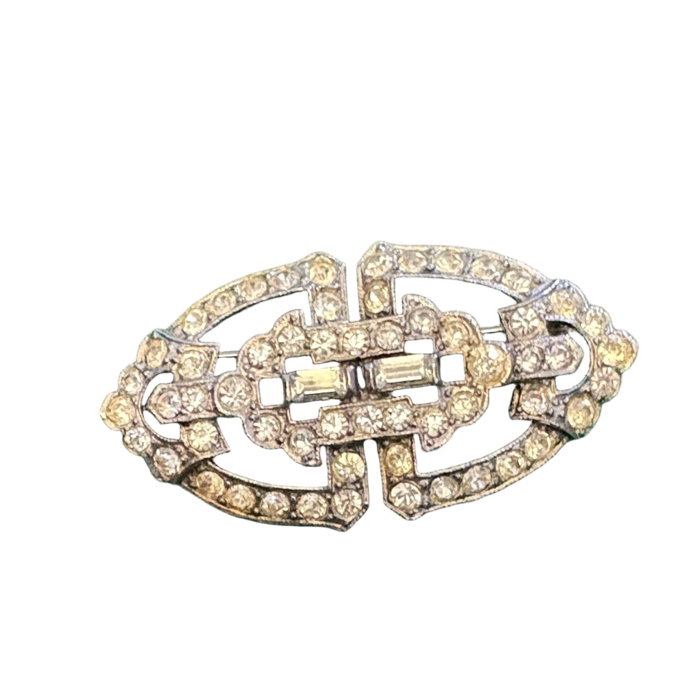Vintage Silver Brooch with Crystal Accents